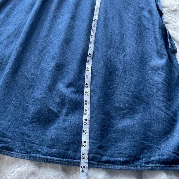 š„Vintage St. Joanne Jeans USA Made Denim Jumper Dress Santa Birds Pockets Sz L - Picture 9 of 9